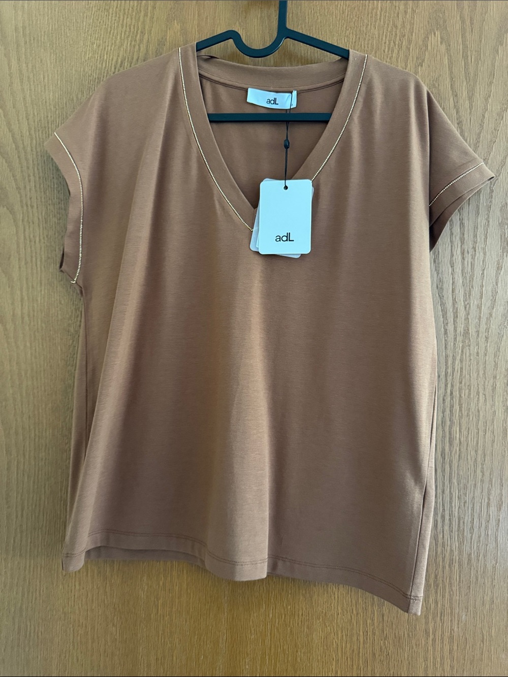 Short Sleeve V-Neck Top in Brown